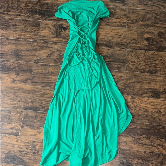 Women's Boat Neck Ruched High Split Bodycon Dress - Picture 5 of 6